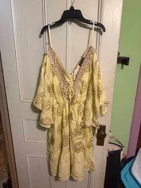 Yellow Floral V-Neck Cold-Shoulder Dress